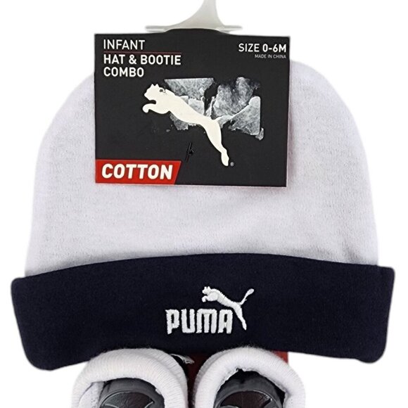 NWT Puma Infant Cotton Hat & Bootie Combo White Blue Baby Size 0-6M - Picture 2 of 7